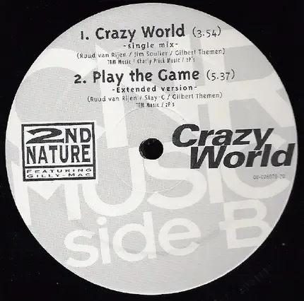 Этикетка винилового издания 2nd Nature feat. Gilly-Mac - Crazy World