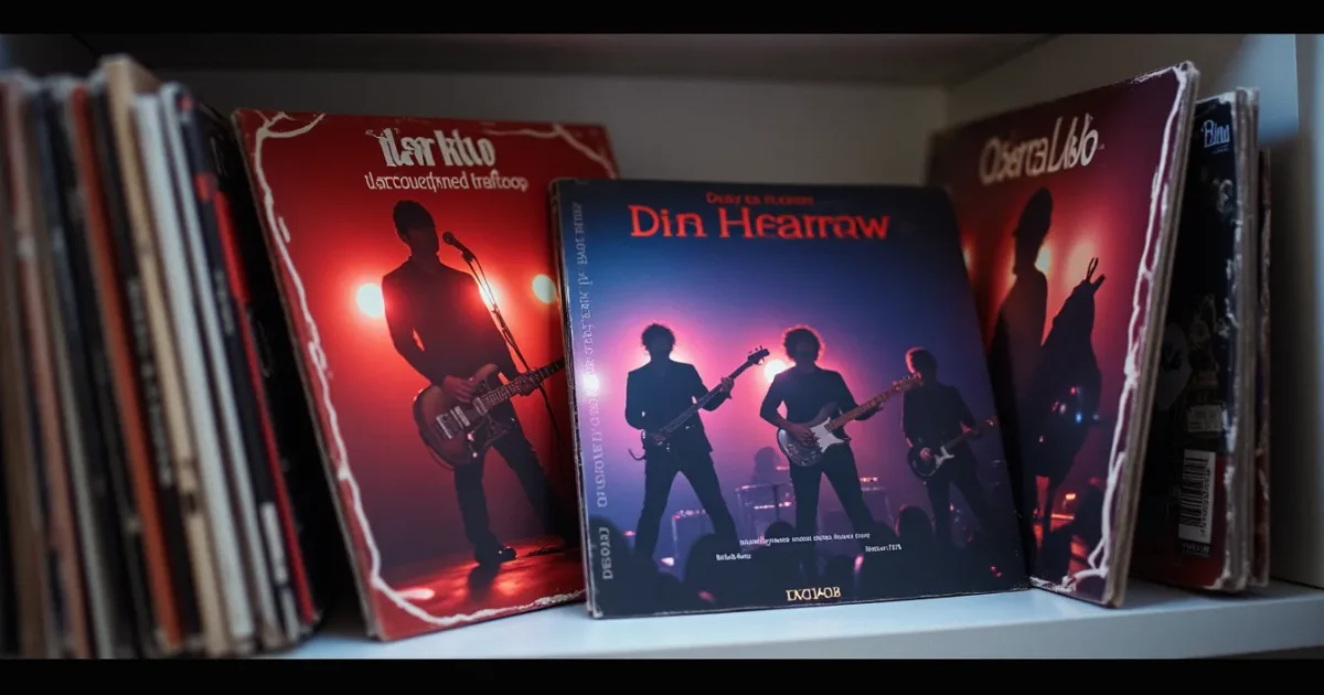 стеллаж с виниловыми пластинками Baby Records 1983-1985 годов, обложки Den Harrow и Gazebo на переднем плане, миланский офис на заднем плане