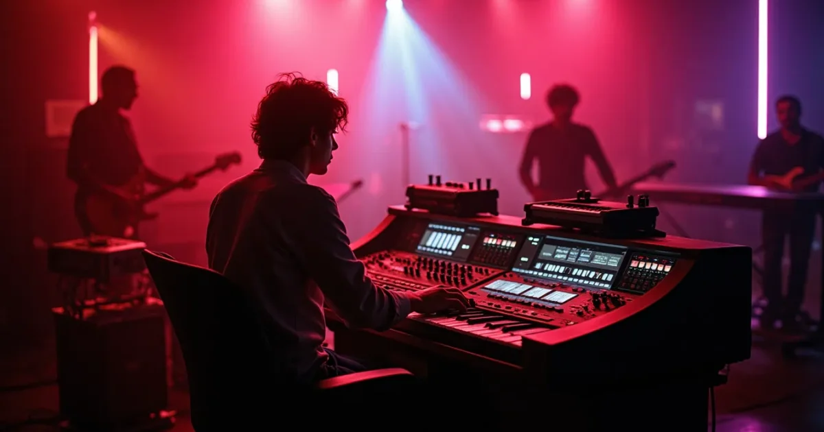 Genetic Sound Studios, Martin Rushent за пультом, Linn LM-1 и Jupiter-8 на стойке, Human League в аппаратной