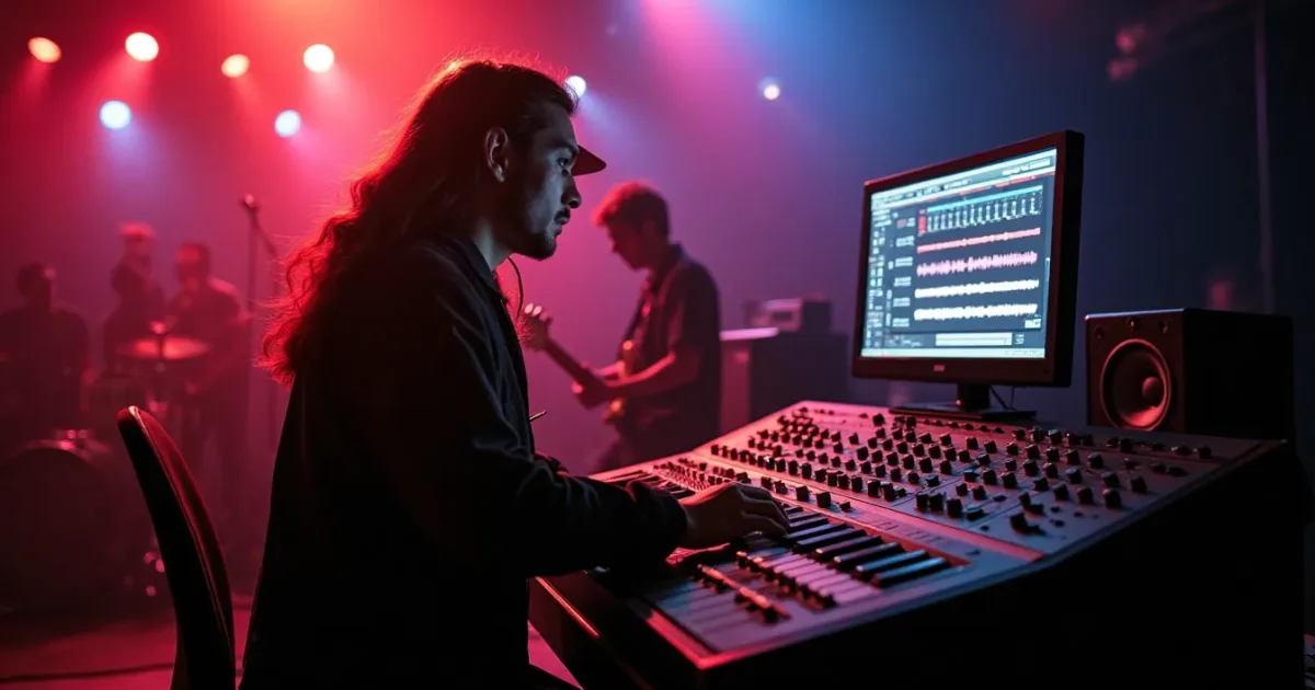 a producer soloing kick, snare, clap and hi-hat on four tracks, beside a checklist labelled source, attack, decay, tuning and effects