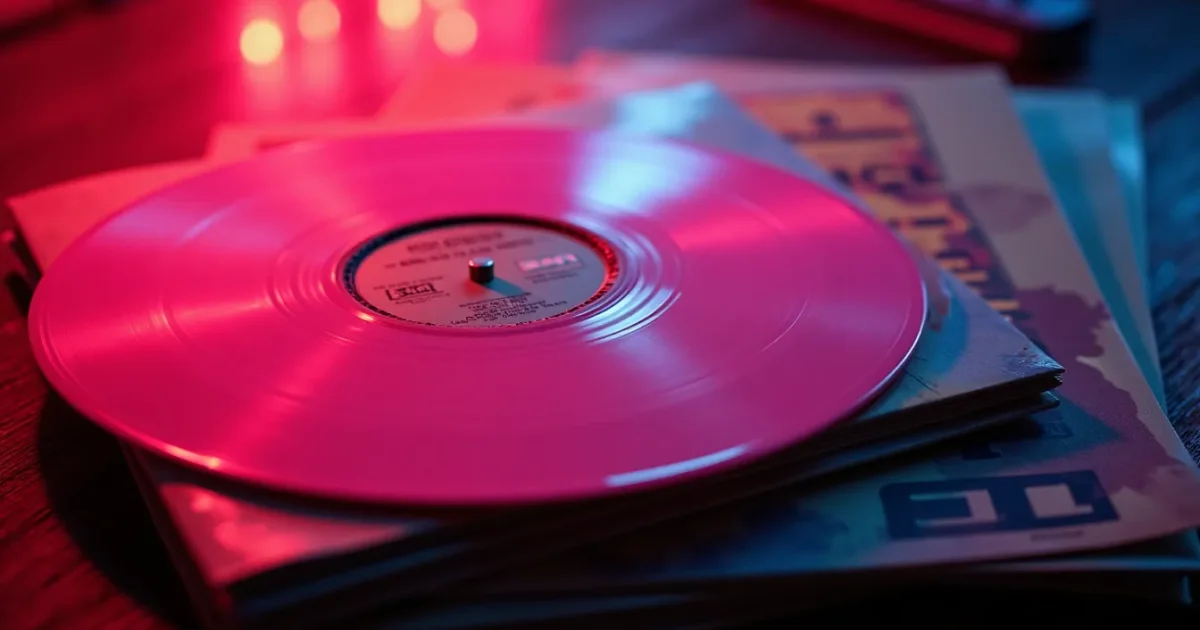 A stack of High Energy Records 12-inch singles from 1989-1990 - bright neon sleeves with the HE logo, catalogue numbers HE 105, HE 120, HE 121 visible on the labels