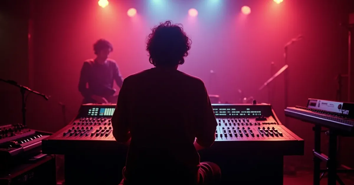 Pierluigi Giombini at the Mondial Sound console 1983, with a Yamaha CP-80 nearby
