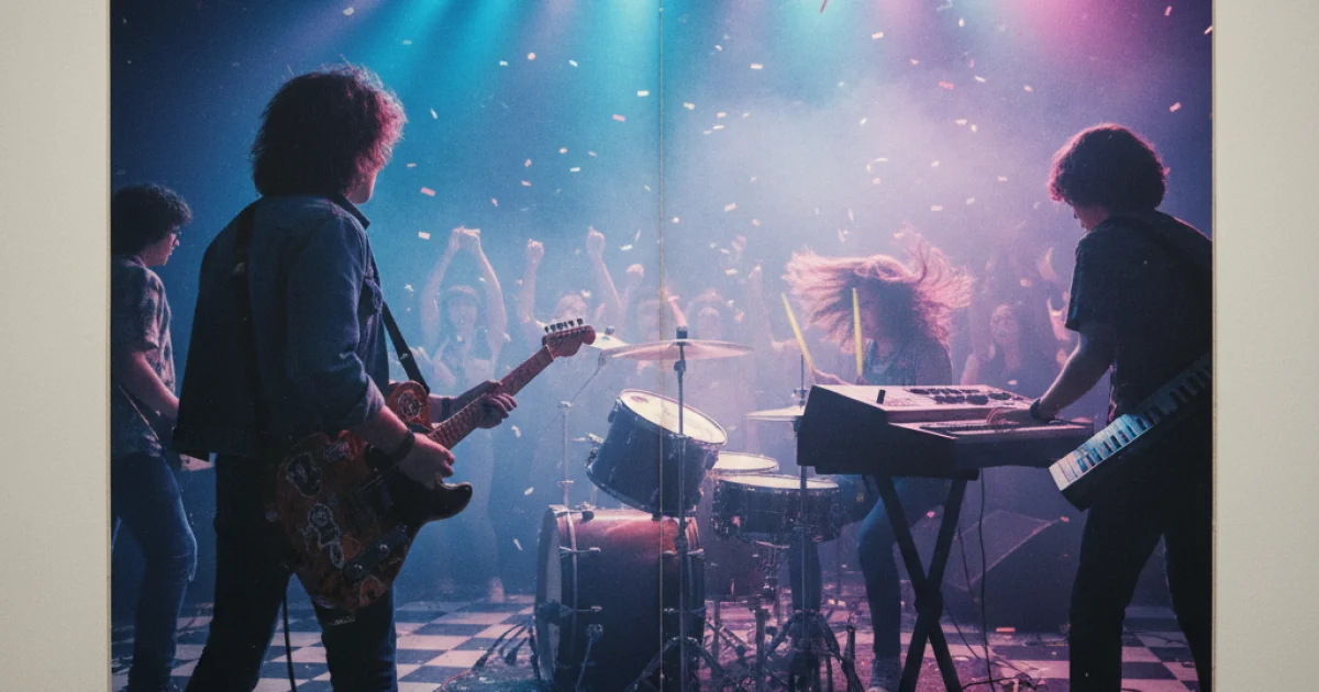 a frame from Stranger Things with signature '80s retro aesthetics