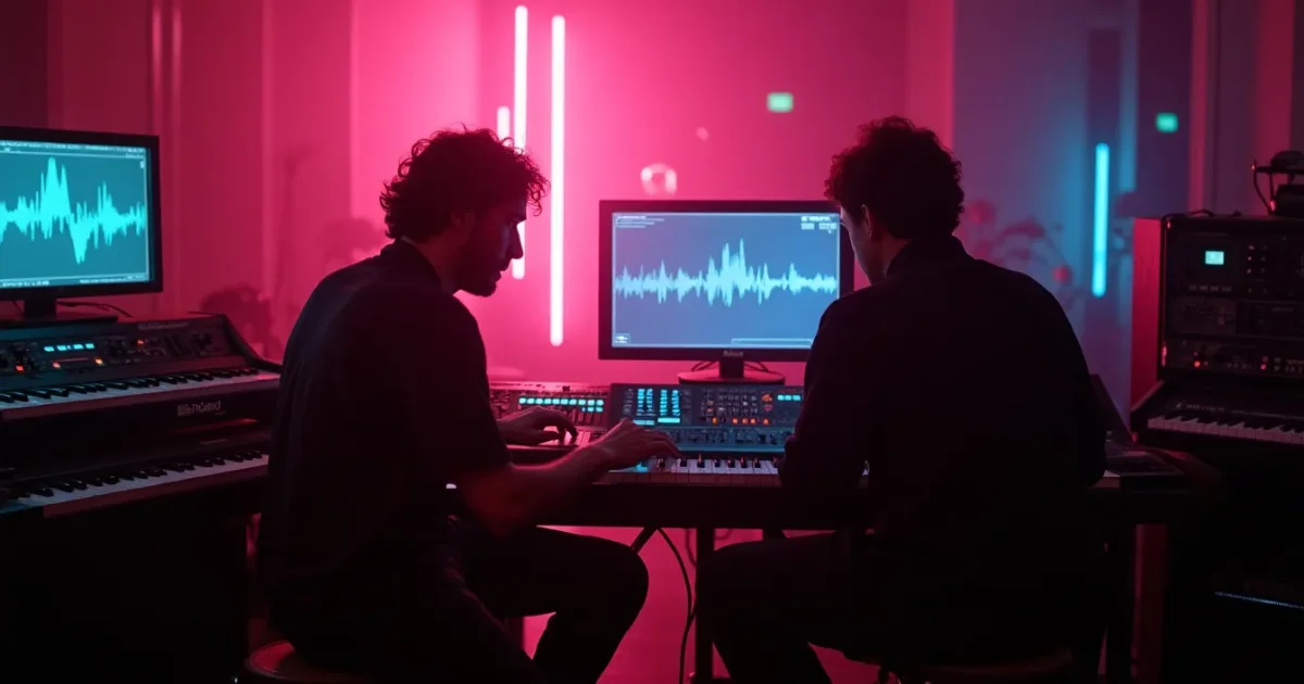 Snap! producers in a Frankfurt studio, 1992 - Roland and Kurzweil synths, the waveform of "Rhythm Is a Dancer" on a monitor