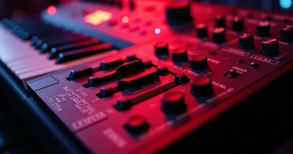крупный план панели Oberheim DMX - кнопки шагов секвенсера, ручка swing, дисплей с номером паттерна, рядом съёмная голосовая карта с маркировкой EPROM