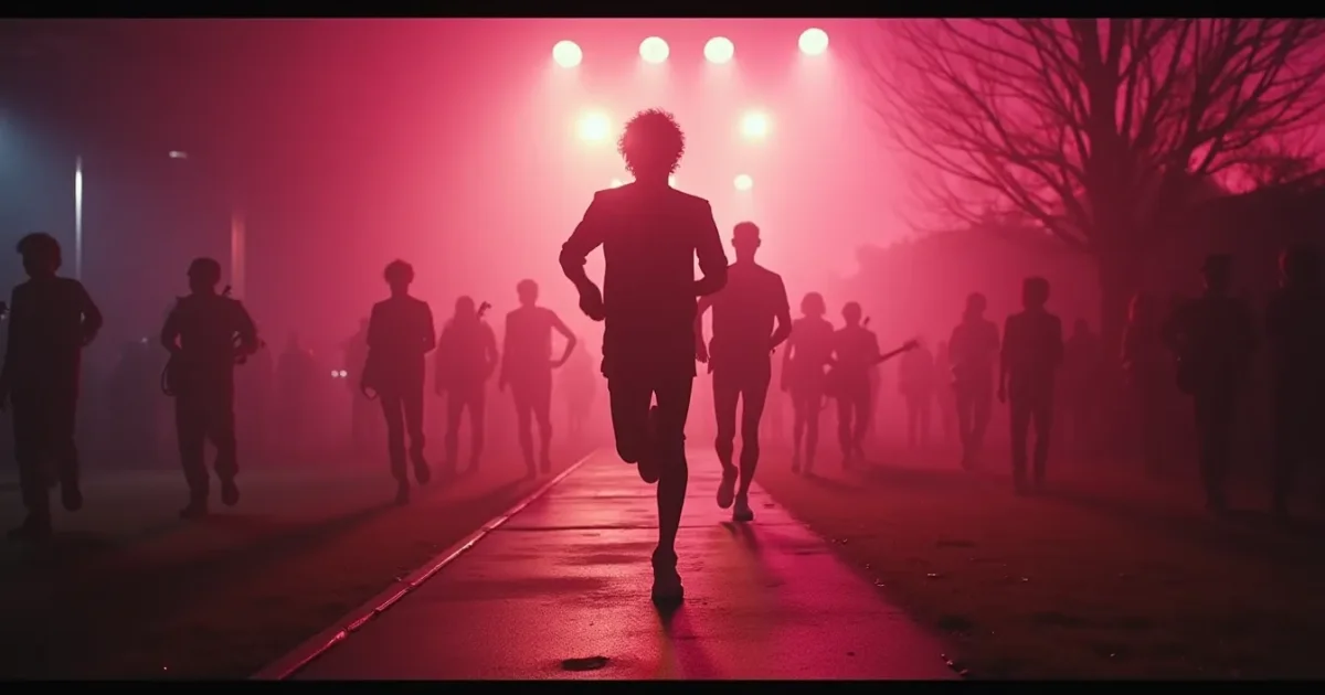 still from Stranger Things 4, episode “Dear Billy”, with Max Mayfield running across a subconscious landscape