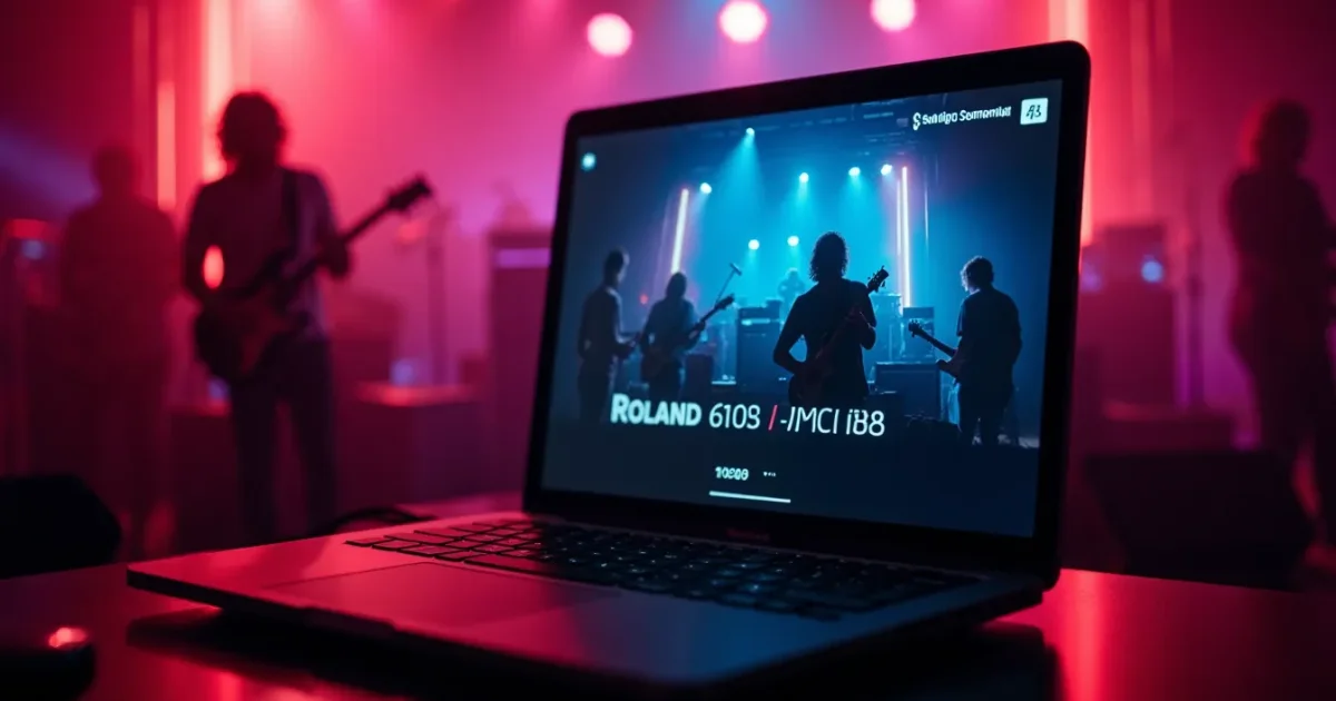 Modern Italo Disco DAW project - MIDI clips for Roland TR-808 and Roland Juno-60 on a laptop screen