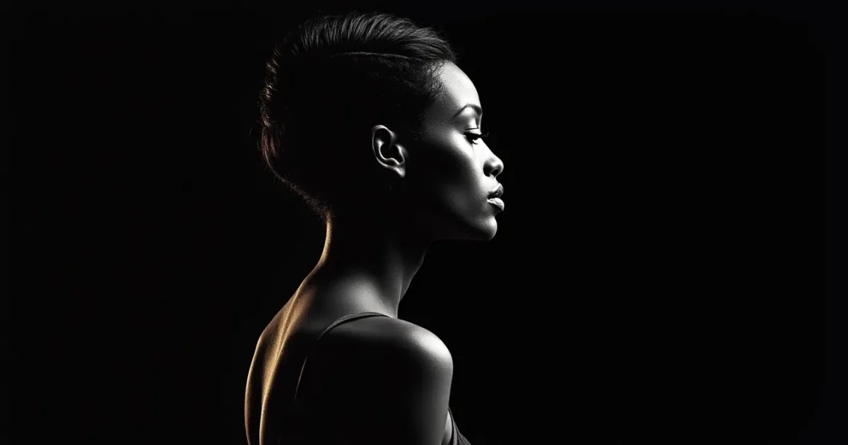 the 1984 Diamond Life sleeve - Sade in black-and-white profile with slicked-back hair, black background