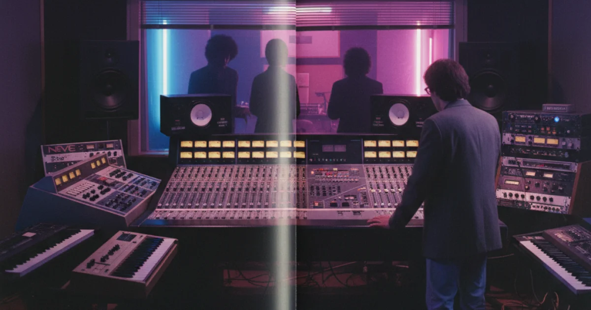 an SSL or Neve console in an '80s studio, signature gear of the era