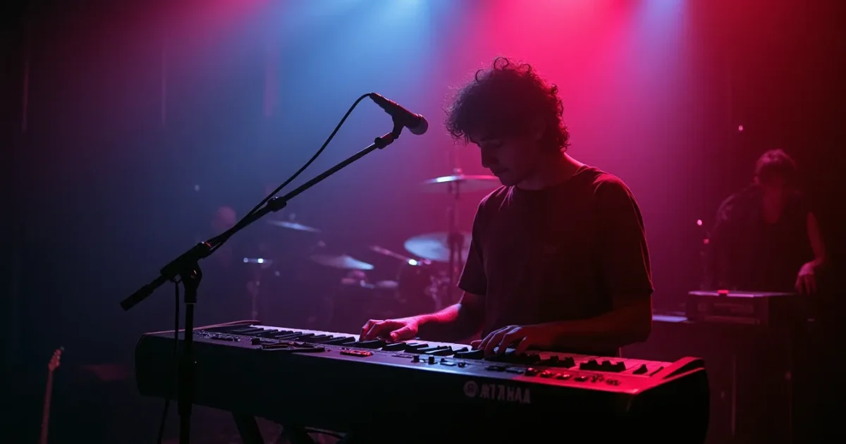 Rob Hyman at The Record Plant, New York, October 1983 - at a Yamaha CP-80 electric piano