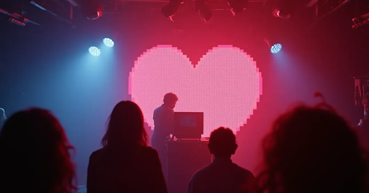 the 1984 Electric Dreams soundtrack sleeve - pixel-art heart-computer, Virgin logo in the corner