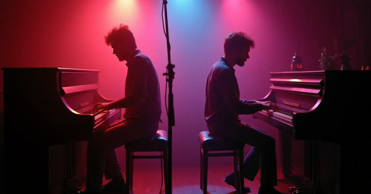 Tom Kelly and Billy Steinberg in The Village Recorder, Los Angeles, 1985 - at two pianos, cutting the “True Colors” demo