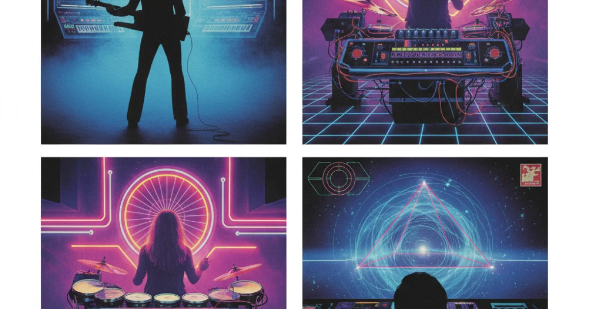 Instrumental Italo Disco vinyl records with the futuristic sleeves of the '80s