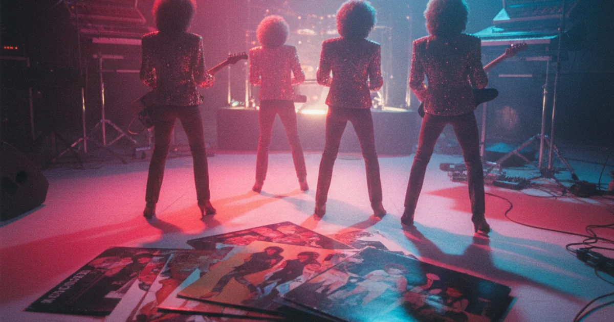 Стопка виниловых пластинок 1984 года с Italo Disco обложками той эпохи