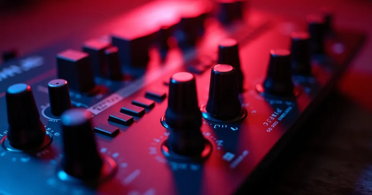 Close-up of chorus knobs on a Roland Juno-106 - three positions I/II/III, Boss CE-1 pedal nearby, 1984
