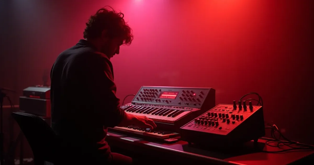 Roland TR-808 and LinnDrum on a studio desk in Milan, 1983 - step indicators glowing red