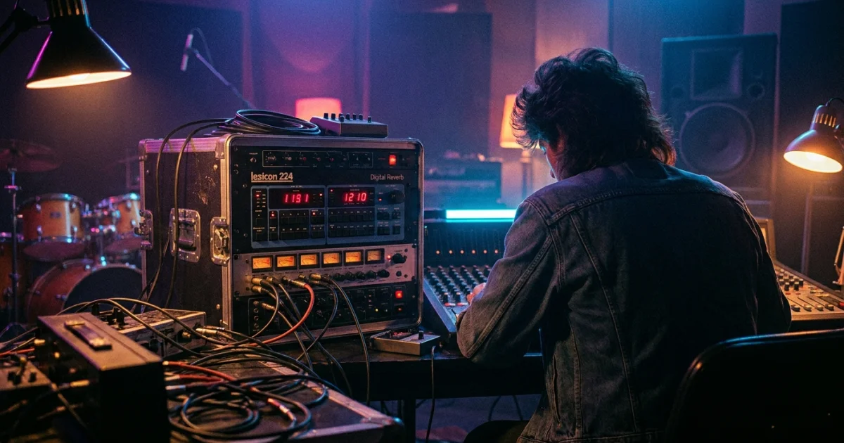 A Lexicon reverb processor in a studio rack, signature display