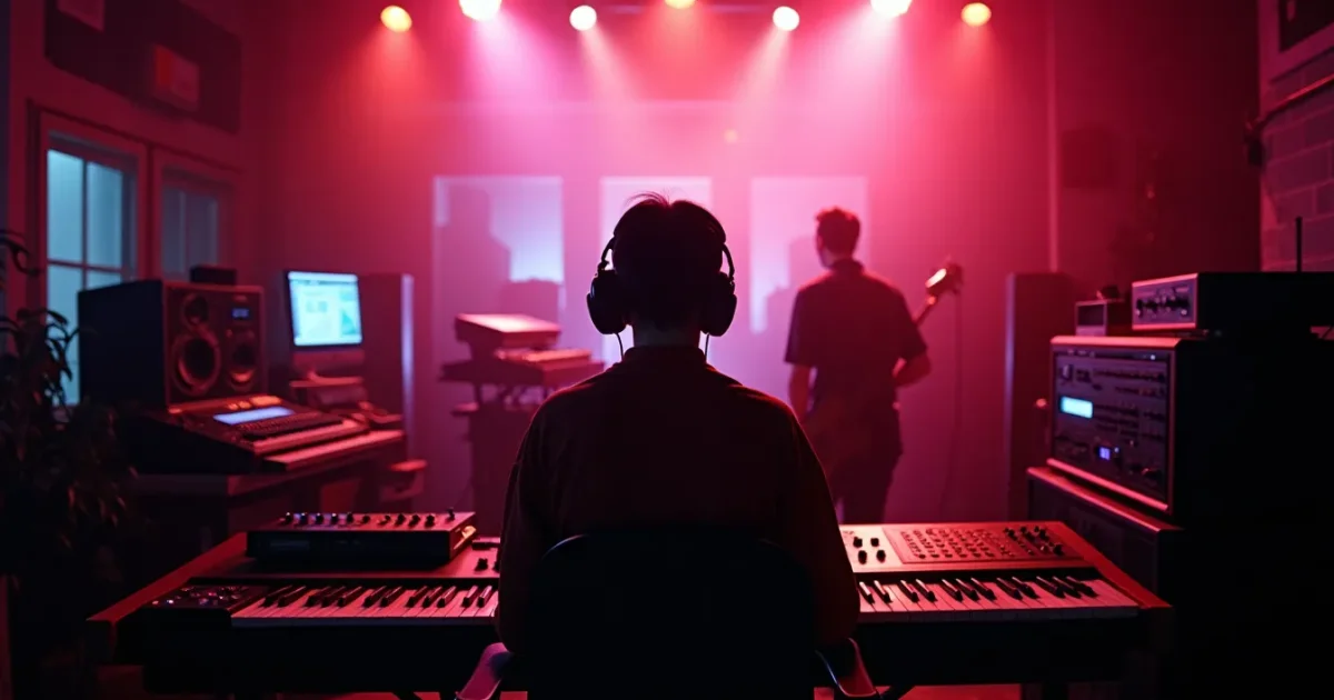 German recording studio in the 1990s with producers, samplers and keyboards mapped to Frankfurt, Hamburg and Cologne