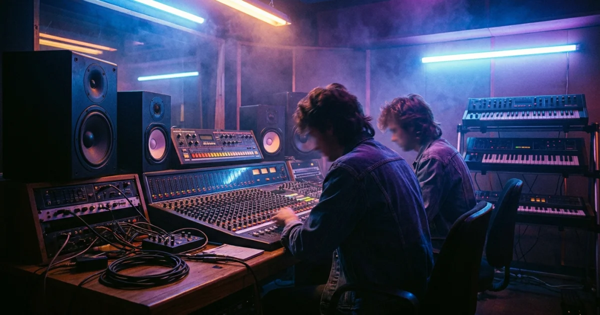 Inside an '80s Milan recording studio: mixing console, synthesizers, monitors