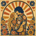 Ретро-плакат: пара обнимается в лучах солнца - обложка «All We Need Is Love», Disco Magic